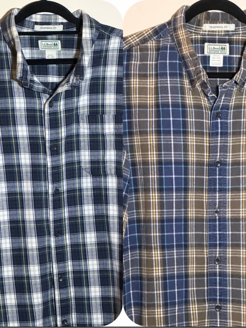 Bundle Lot 2 L. L. Bean Long Sleeve Flannel & Heavy Weight Cotton Shirts